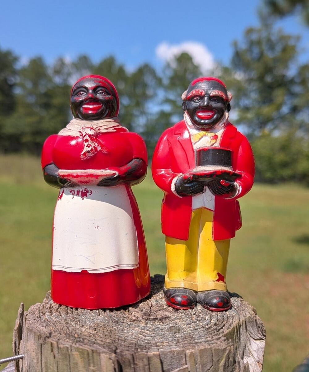 F&F Aunt Jemima Uncle Mose Salt Pepper Shakers 5" Plastic Black Americana